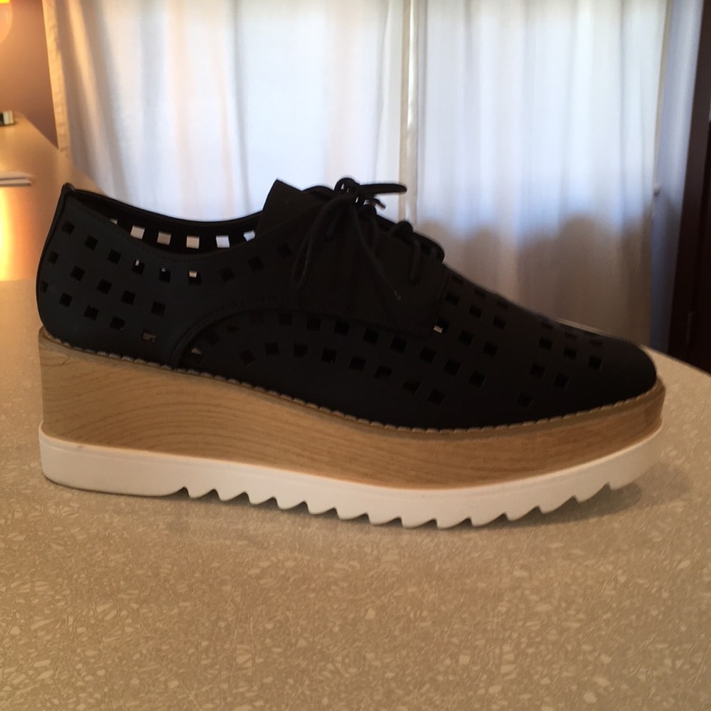 Black Platform Tie Oxford Shoes